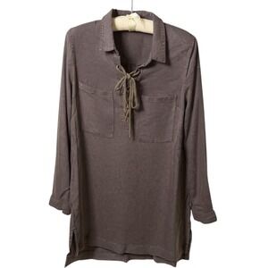 Ethereal Women's Lace-Up Fairy Brown Size M Top Tunic Roll Tab Sleeves